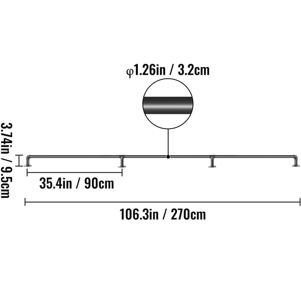 Trappegelænder, 274,3 cm, Sort, Kulstofstål