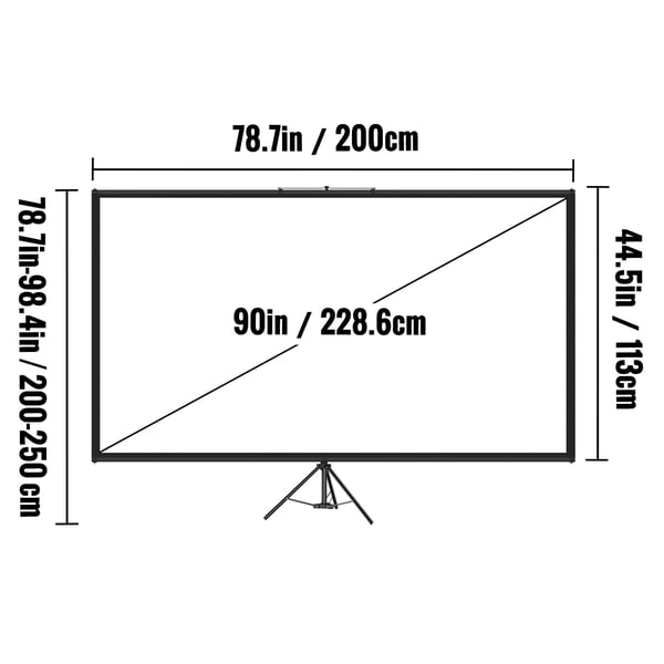 Projektorlærred, 200x113 cm, højdejusterbar, bærbar