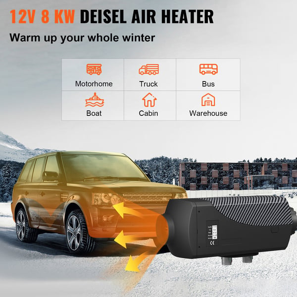 Dieselvärmare 39,5x14x18 cm 12V 8KW med LCD och fjärrkontroll