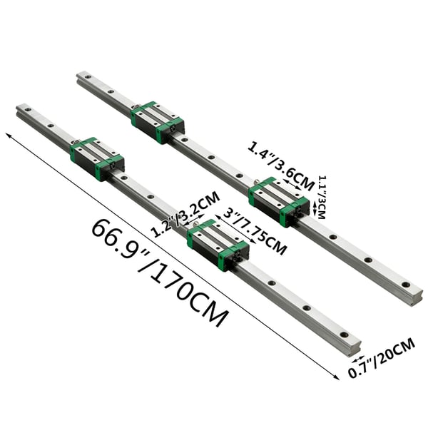 Linearskinne-sæt, 3 dele, 2-167,6 cm, linearkuglelejer, stål