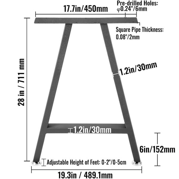 Pöydänjalat, 71.1x45 cm, musta, metalli
