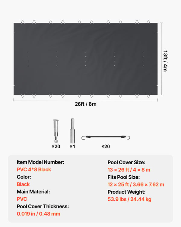 Poolskydd, 400x800 cm, Antracit, PVC