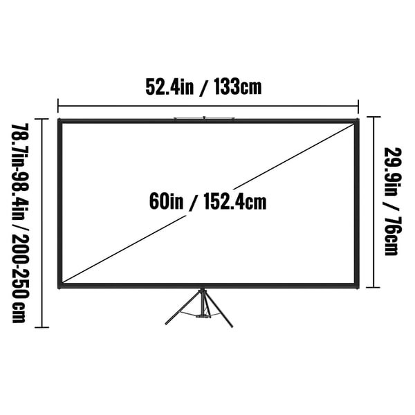 Projektorlærred, 133x76 cm, Hvid, Justerbart stativ
