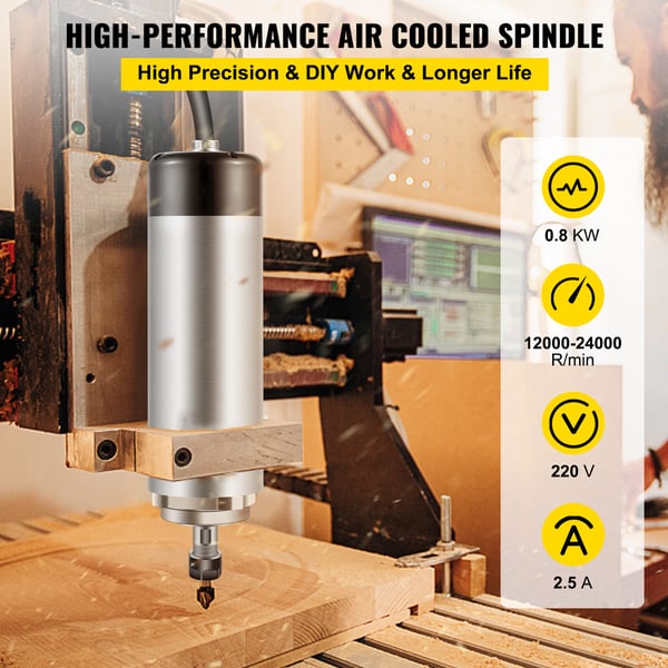 Spindelmotor, luftkyld 0.8KW för gravering, fräsning och slipning, 6.5x20.3 cm