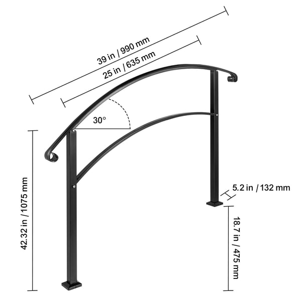 Handledare, 47.5x63.5x106 cm, Svart, Smidesjärn