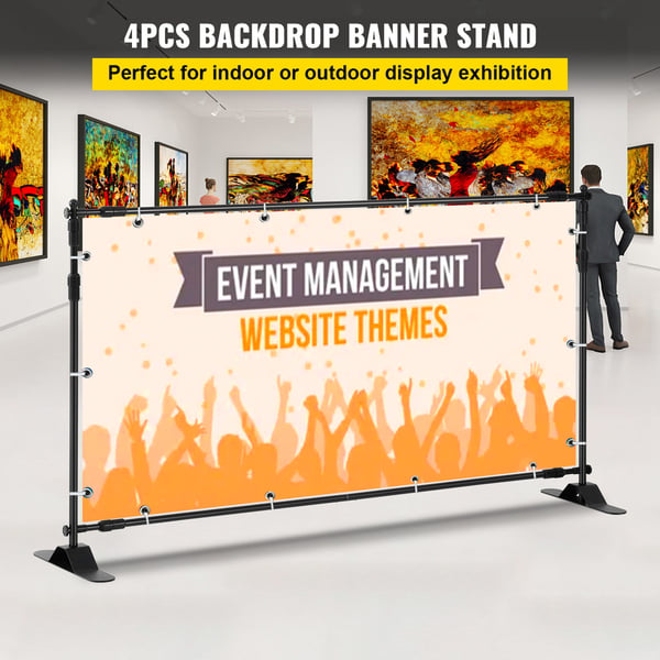 Baggrundsbannerstativ, 244x240 cm, Sort, Justerbar aluminiumsramme