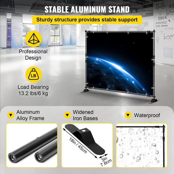 Baggrundsbannerstativ, 244x240 cm, Sort, Justerbar aluminiumsramme