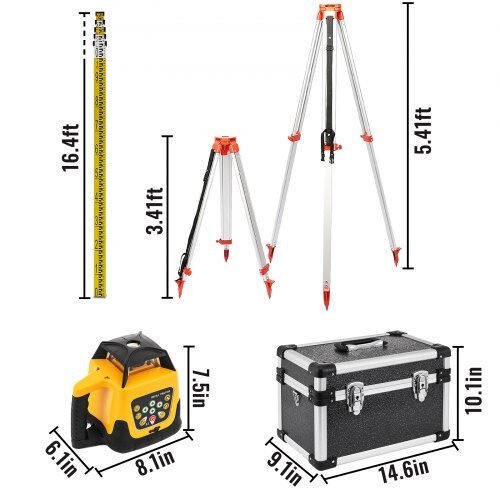 Rotationslaserkit 500 m, 1.65 m stativ, 5 m mätstång, aluminium