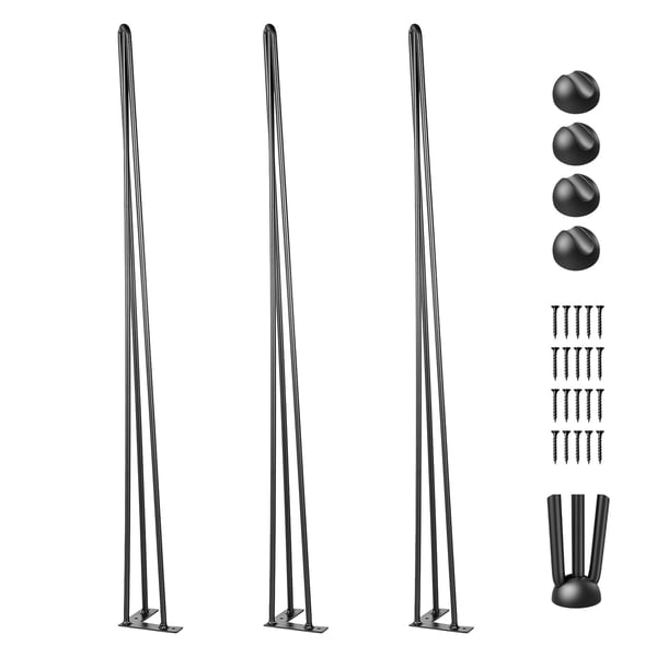 Pöydänjalat, Hairpin 3-tankoinen, 4 kpl, 91,4 cm, musta, hiiliteräs