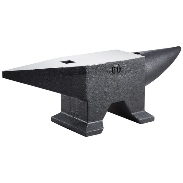 Ambolt, Støbt stål med enkelt horn, 65,5x18,5x20 cm, Sort, Smedet stål