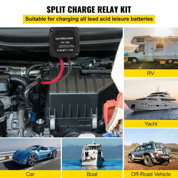 Split Charge Reläkit, Automatisk Dubbla Batteriavskiljare, 6.8x5.4x6.8 cm, 12V, Plast