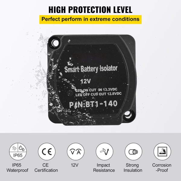 Split Charge Reläkit, Automatisk Dubbla Batteriavskiljare, 6.8x5.4x6.8 cm, 12V, Plast