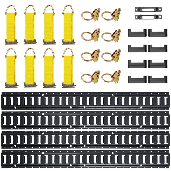 Surringsskinnesæt, 30-delt E-Track sæt 152,4 cm, Sort, Stål