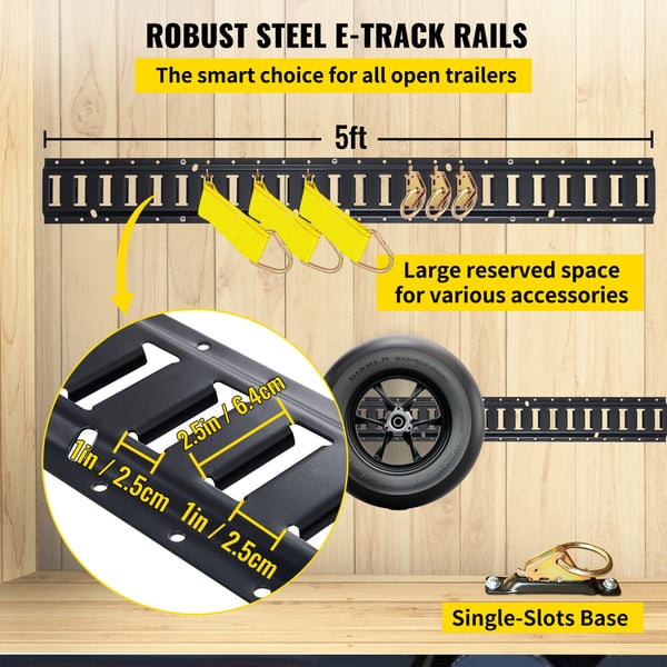 Surringsskinnesæt, 30-delt E-Track sæt 152,4 cm, Sort, Stål