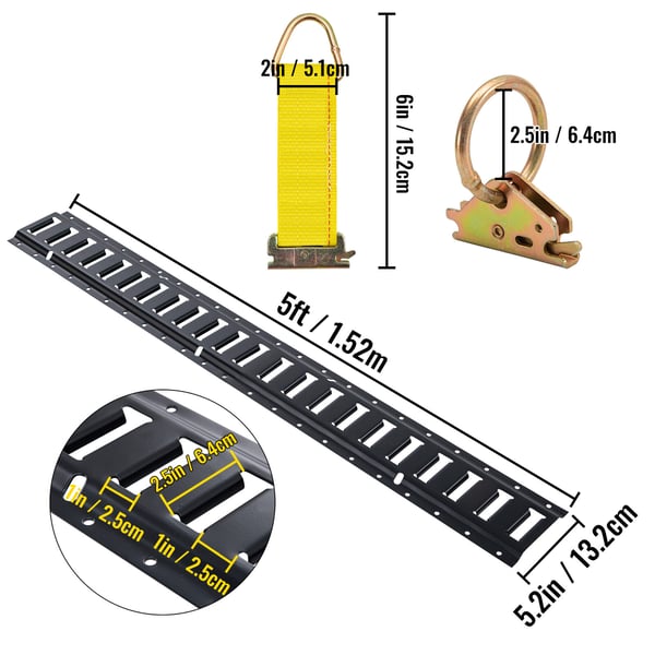 Surringsskinnesæt, 30-delt E-Track sæt 152,4 cm, Sort, Stål