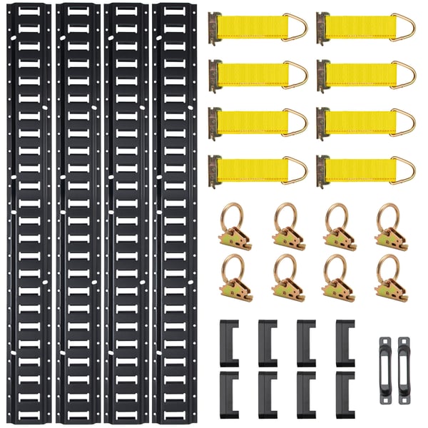 Surringsskinnesæt, 30-delt E-Track sæt 152,4 cm, Sort, Stål