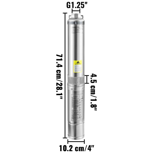 Dybbrøndsdykpumpe, 370W, 44 m løftehøjde, 10,2 cm, rustfrit stål