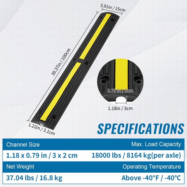 Kabelbeskytter rampe, 100x15x3,1 cm, Sort, Gummi