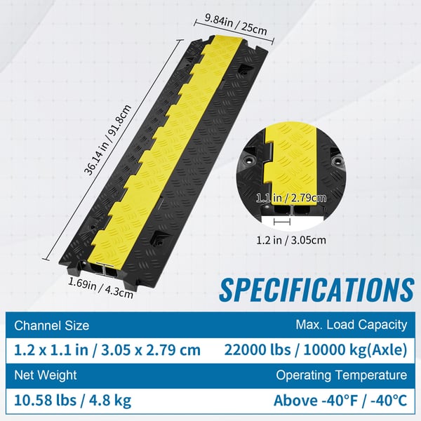 Kabelbeskytter rampe, 91,8x25x4,3 cm, sort gul, kraftig TPU