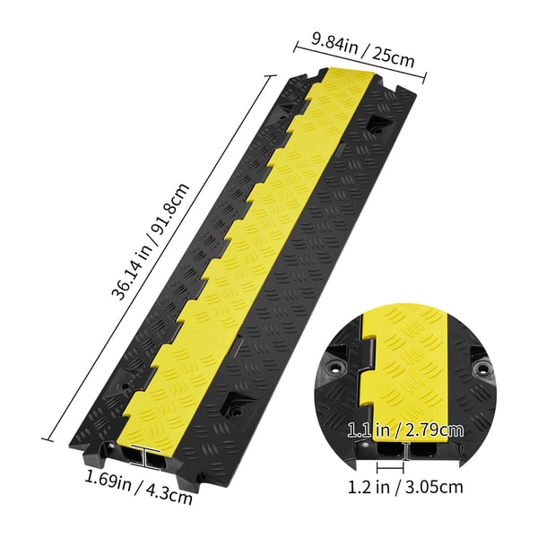 Kabelbeskytter rampe, 91,8x25x4,3 cm, sort gul, kraftig TPU