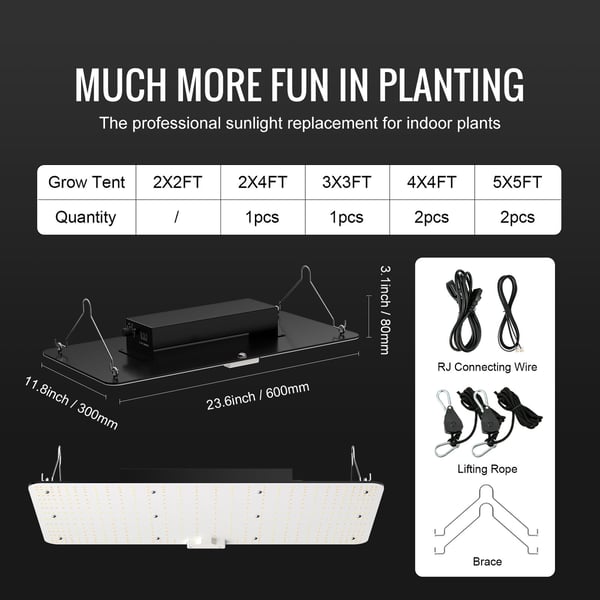 LED vækstlampe, 200W fuldspektrum dæmpbar, 30x60x7,7 cm, indendørs planter
