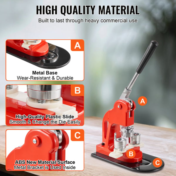 Knappefremstillingsmaskine, 29x15.5x48.5 cm, Badge Punch Press Kit, Jern