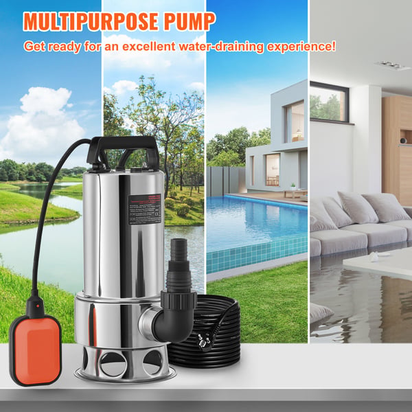 Nedsænkelig vandpumpe, 1300W, 20000L/H, 10 m ledning, rustfrit stål