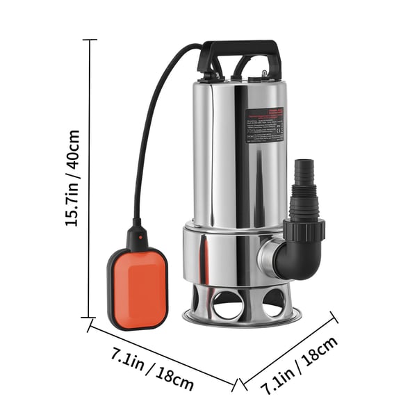 Nedsænkelig vandpumpe, 1300W, 20000L/H, 10 m ledning, rustfrit stål