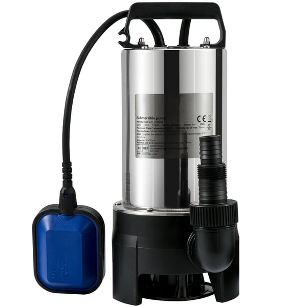 Uppovesipumppu, 1100W 20000L/H, 10 m johto, ruostumaton teräs