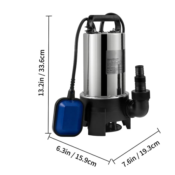 Uppovesipumppu, 1100W 20000L/H, 10 m johto, ruostumaton teräs