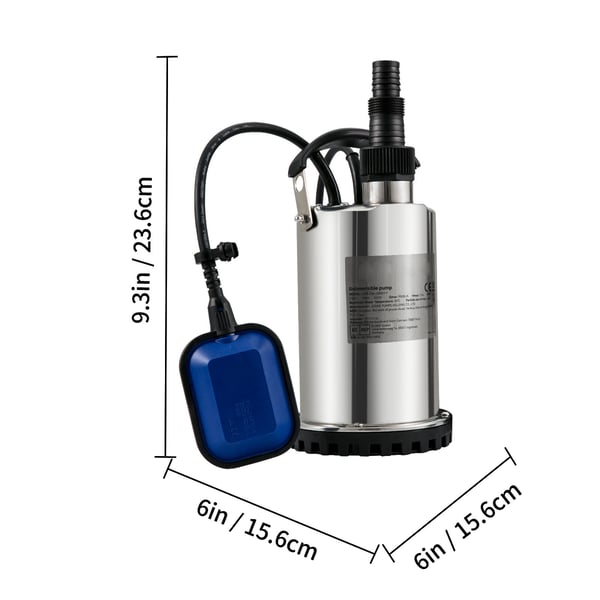 Nedsænkelig vandpumpe, 550W, 9500L/H, 10 m ledning, rustfrit stål