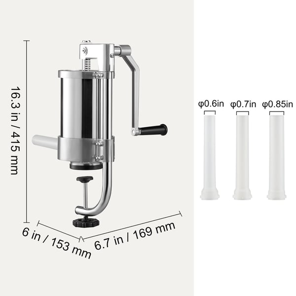 Makkaraprässi, 1,5 l tilavuus, 41,5x15,3x16,9 cm, ruostumaton teräs