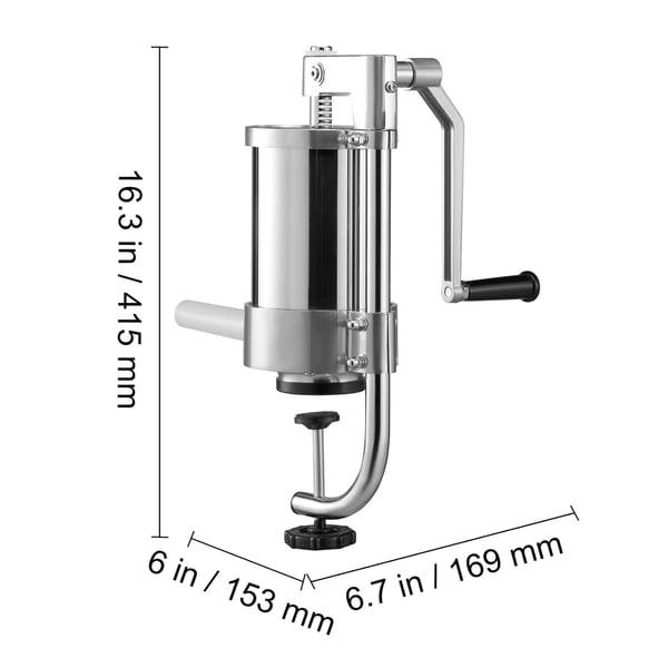 Makkaraprässi, 1,5 l tilavuus, 41,5x15,3x16,9 cm, ruostumaton teräs