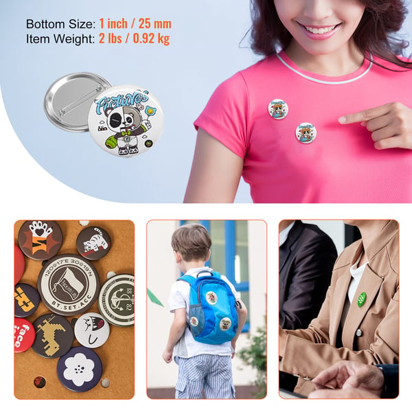 Sæt med dele til pin-back knapper, 25 mm, metal og plast, gør-det-selv badgefremstilling