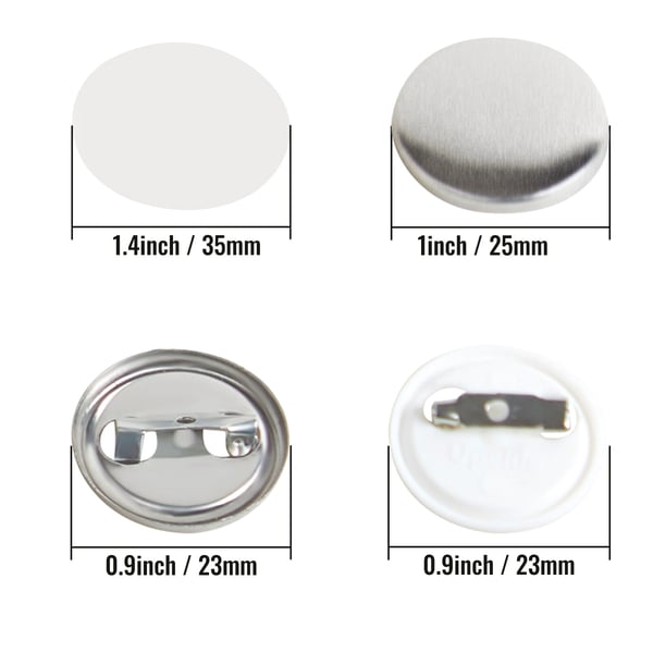 Sæt med dele til pin-back knapper, 25 mm, metal og plast, gør-det-selv badgefremstilling