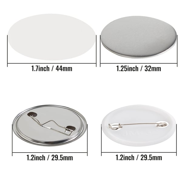 Nappimerkki-osien setti, 500 settiä, 32 mm, metalli ja muovi, tee-se-itse askartelu