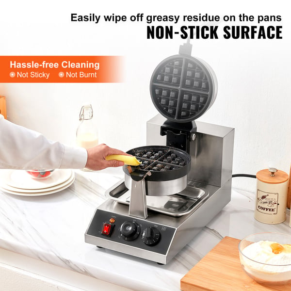 Vaffeljern, Rundt Drejeligt Non-stick 1300W, 25x38.5x30.5 cm, Rustfrit Stål
