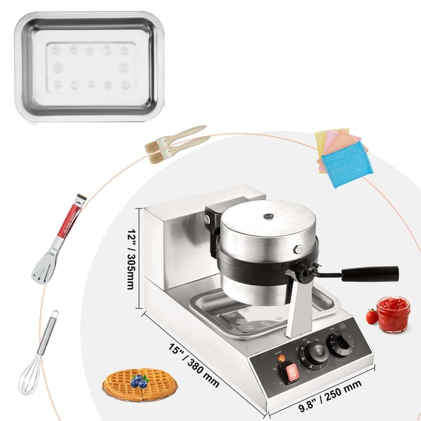 Vaffeljern, Rundt Drejeligt Non-stick 1300W, 25x38.5x30.5 cm, Rustfrit Stål