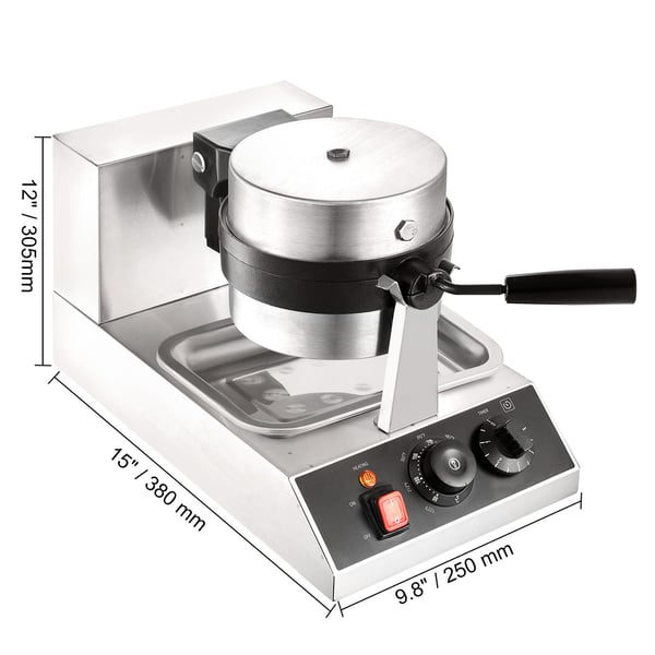 Vaffeljern, Rundt Drejeligt Non-stick 1300W, 25x38.5x30.5 cm, Rustfrit Stål