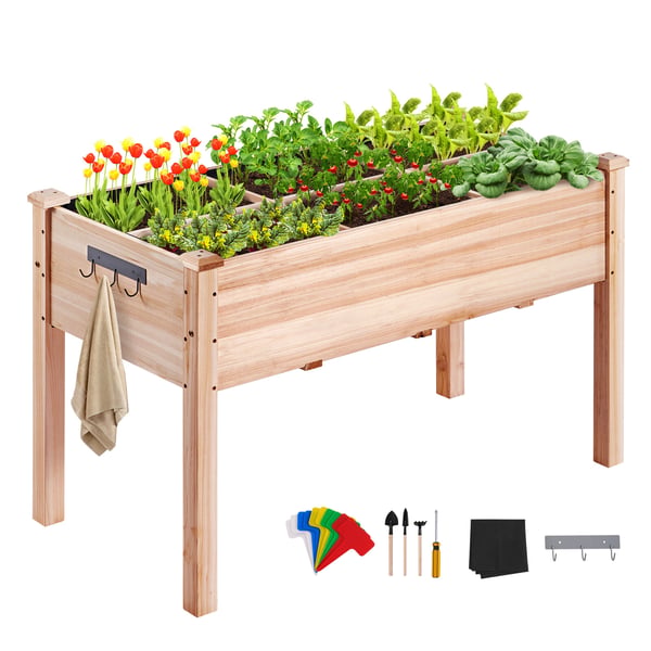 Korotettu kasvilava, 120x58x76 cm, vaalea puu, puu