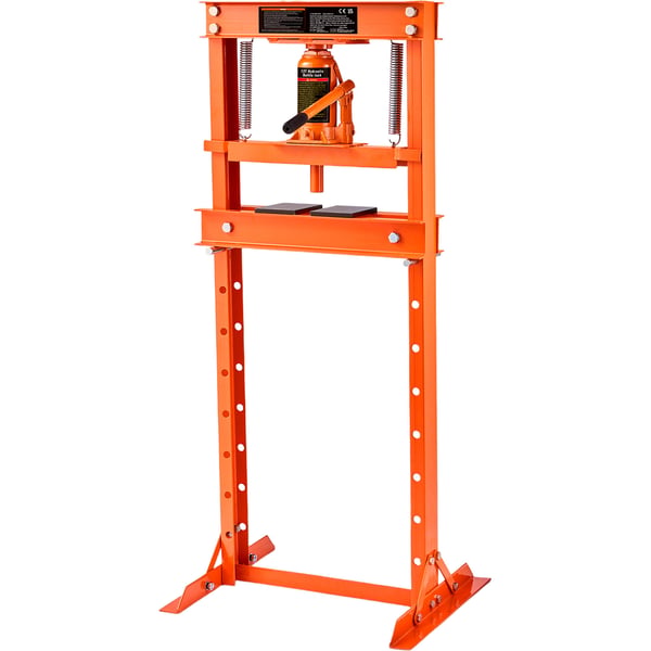 Hydraulinen työpajaprässi, 12 tonnin H-runko, 56x51x133,3 cm, oranssi, säädettävä teräs