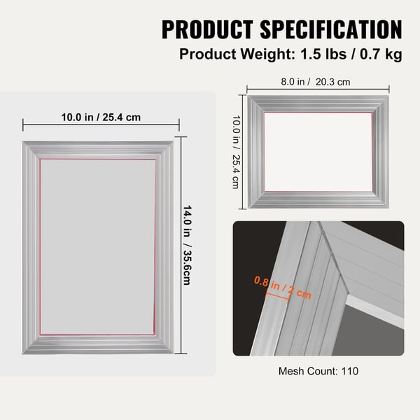 Screen Printing Kit, 2 aluminiumramar 20,3x25,4 cm/25,4x35,6 cm, gör-det-själv-tryck