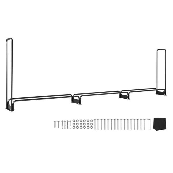 Vedställ med överdrag, 386x36x117 cm, Svart, Stål, Utomhusförvaring