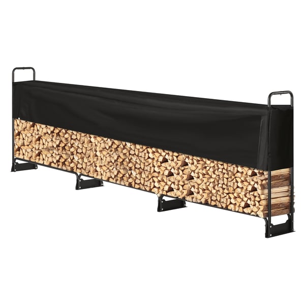 Vedställ med överdrag, 386x36x117 cm, Svart, Stål, Utomhusförvaring