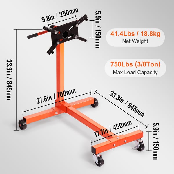 Motorstativ, 340 kg roterande motorstativ 70x84,5x84,5 cm, gjutjärn