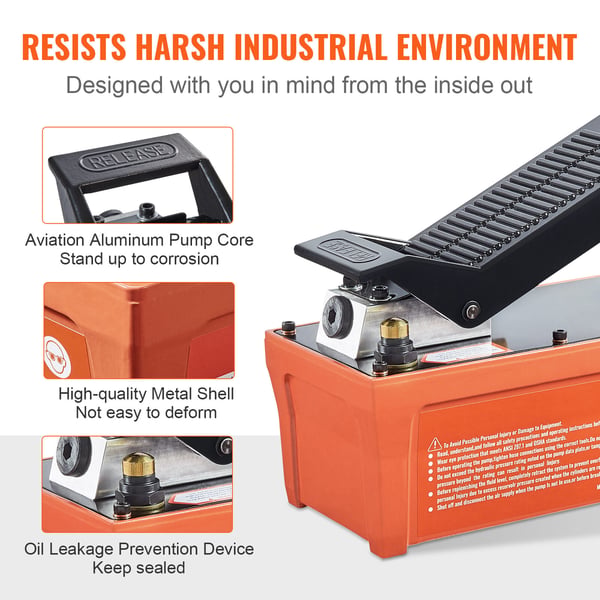Luft-hydraulisk pumpe, 262x136x186 mm, orange, metal
