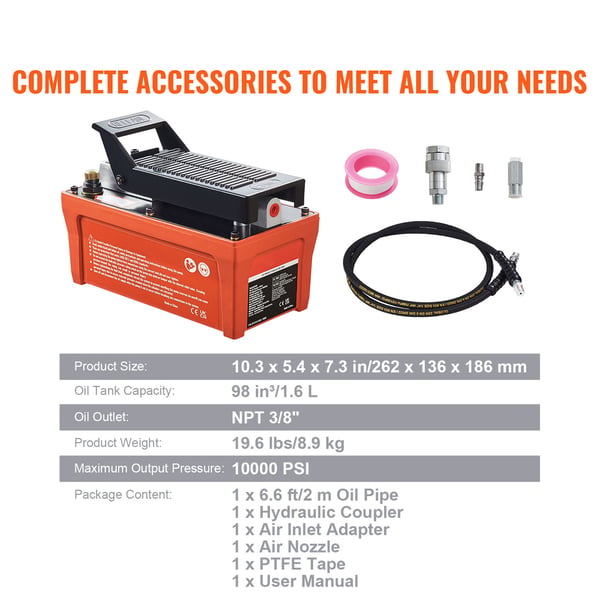 Luft-hydraulisk pumpe, 262x136x186 mm, orange, metal
