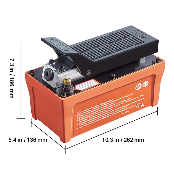 Luft-hydraulisk pumpe, 262x136x186 mm, orange, metal