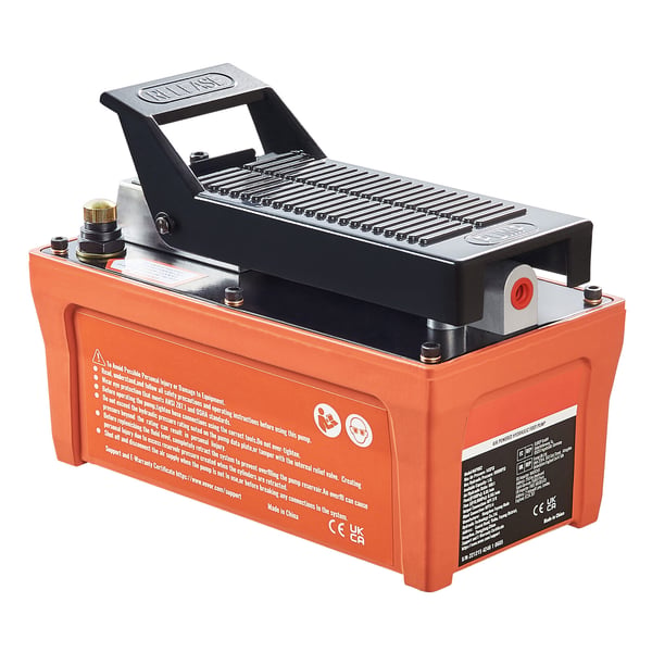 Luft-hydraulisk pumpe, 262x136x186 mm, orange, metal