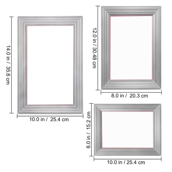 Serigrafi-sæt, 3 stk. aluminiumsrammer 15,2x25,4/20,3x30,5/25,4x35,6 cm, 110 mesh, DIY tryk